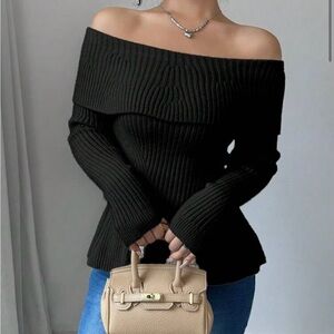 SHEIN Black Off-the-Shoulder Ribbed Sweater